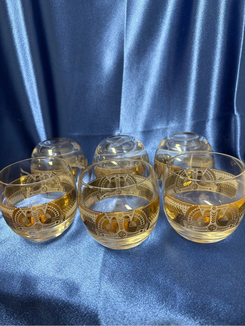 Vintage Signed George Briard Rolly Polly Glasses, 6 in set, in a bird motif